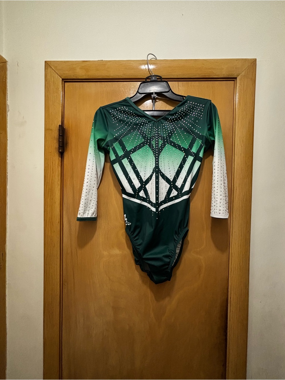 Milano Dark Green and White Gradient Long Sleeve Gymnastics Leotard